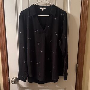 Maurices Black Blouse with Cocktail Print